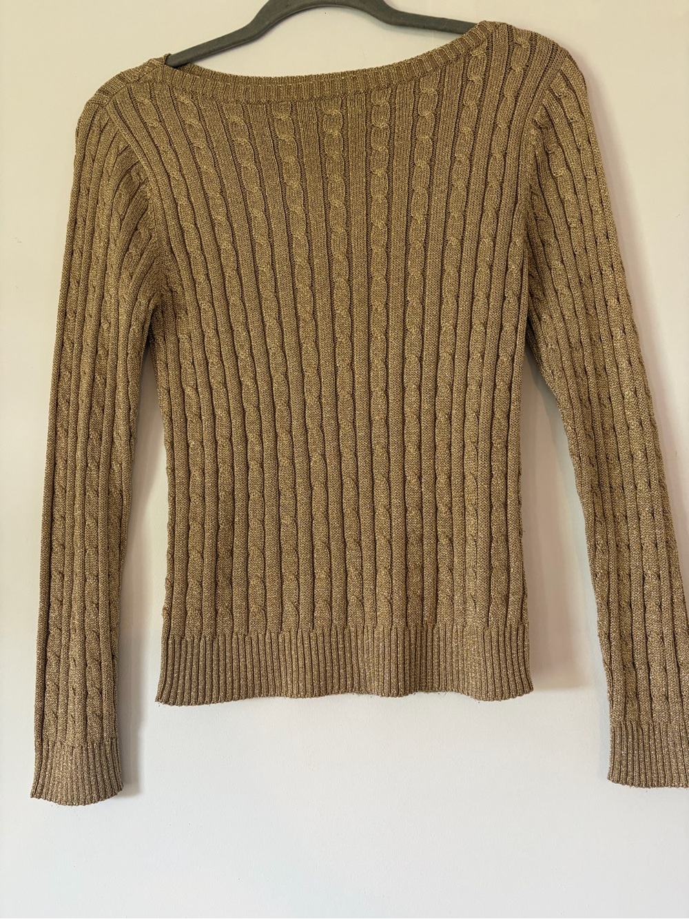 Lauren Ralph Lauren silk blend cable knit ribbed sweater golden metallic sparkle